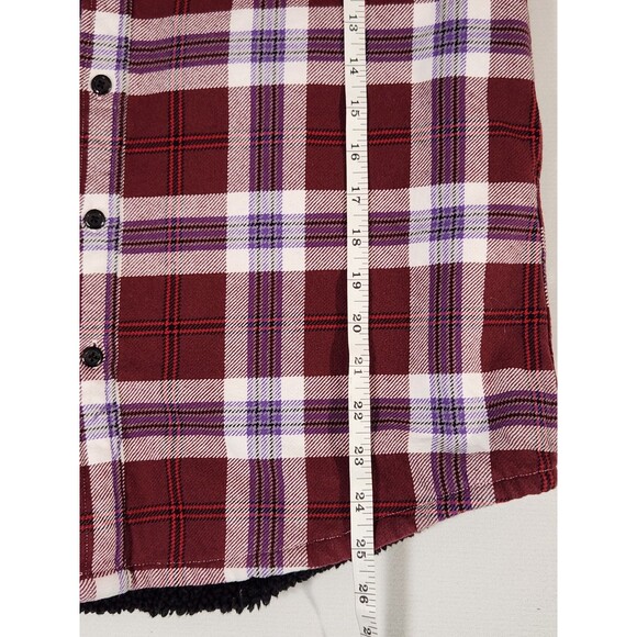 LRG Men's M Sherpa Lined Flannel Shirt Maroon/Purple Long Sleeve Pocket - Picture 9 of 10